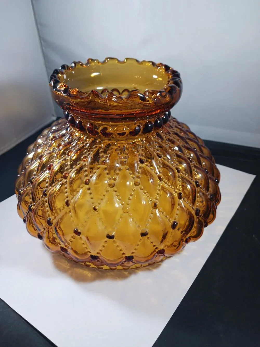 Vintage Kerosene Oil Lamp 6.5in Amberina Ruffle Lamp Shade